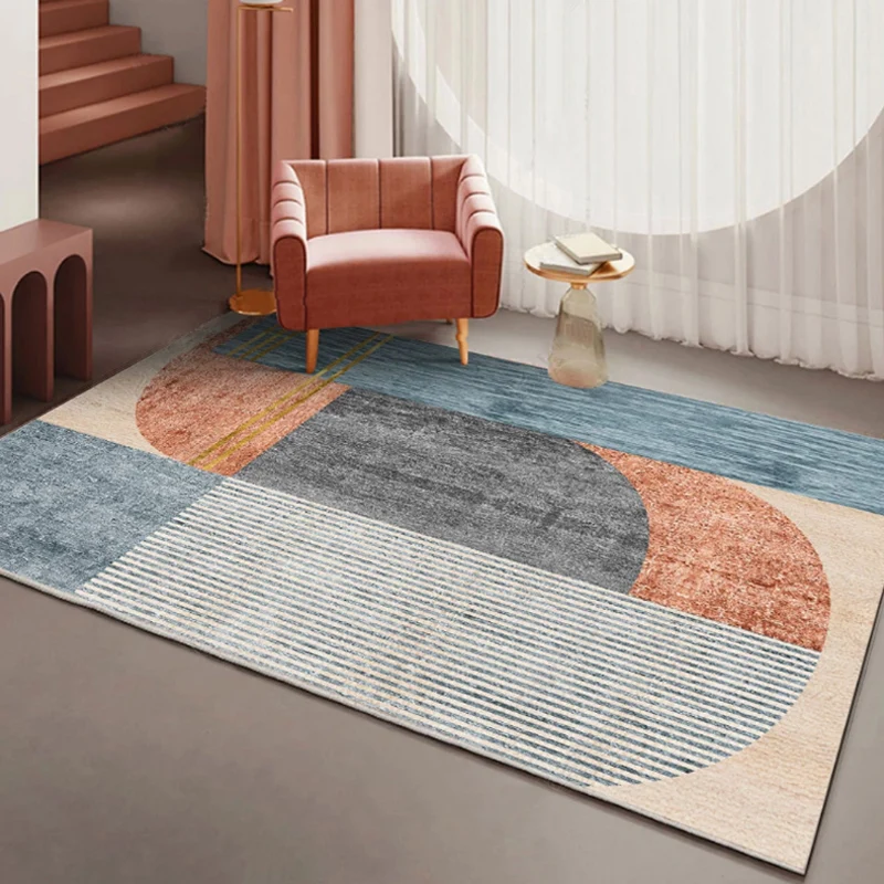 Stilvoller orangefarbener zeitgenössischer Teppich aus Polyester im Farbblock-Design, waschbarer, haustierfreundlicher Tep...
