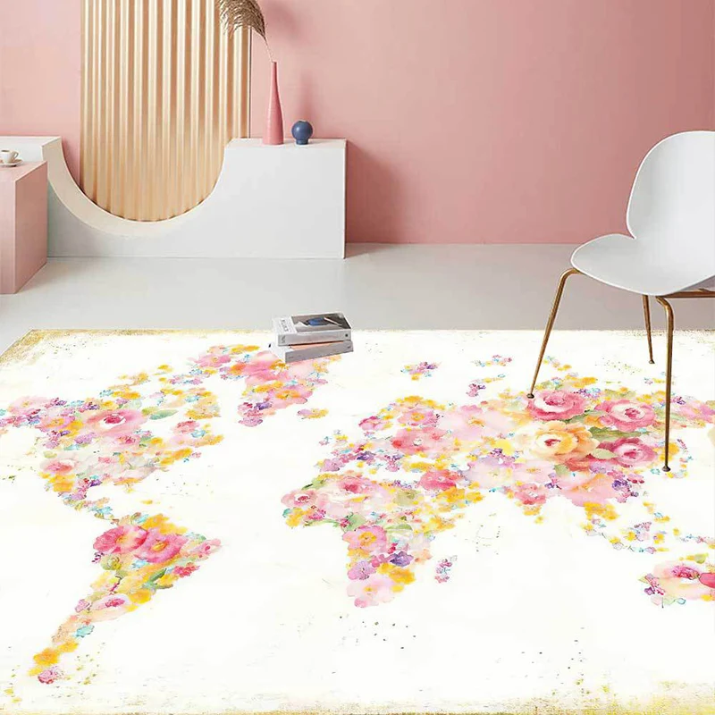 Stilvoller Teppich mit Blumenmuster Beige und Rosa, französischer Landhausteppich, waschbarer Polyester-Teppich mit rutsch...
