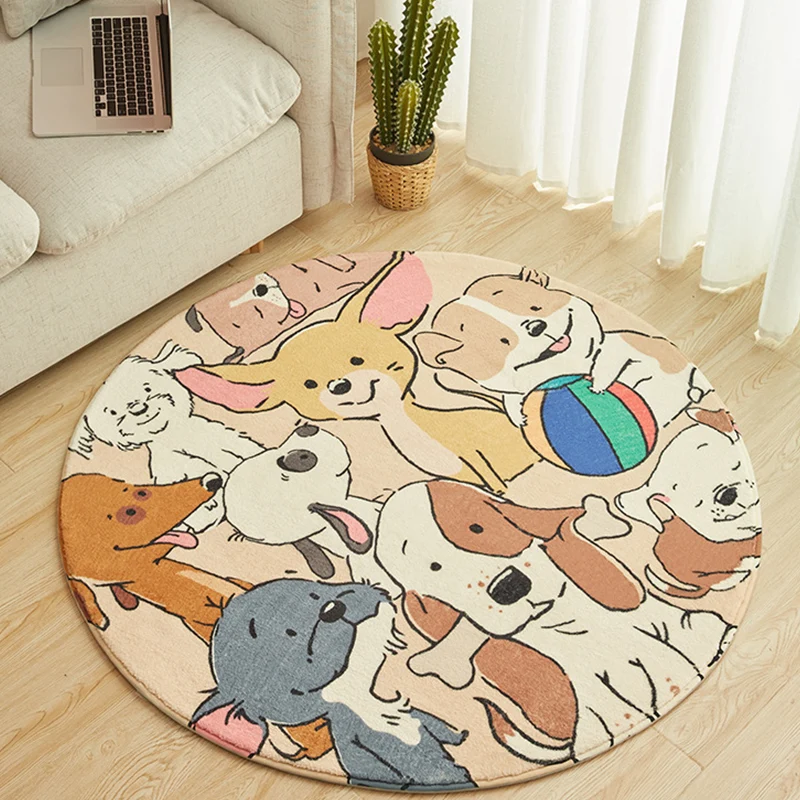 Stilvoller Teppich mit Cartoon-Hundemuster, gelber Kinderteppich, Polyester, waschbar, rutschfest, für das Kinderzimmer Cl...