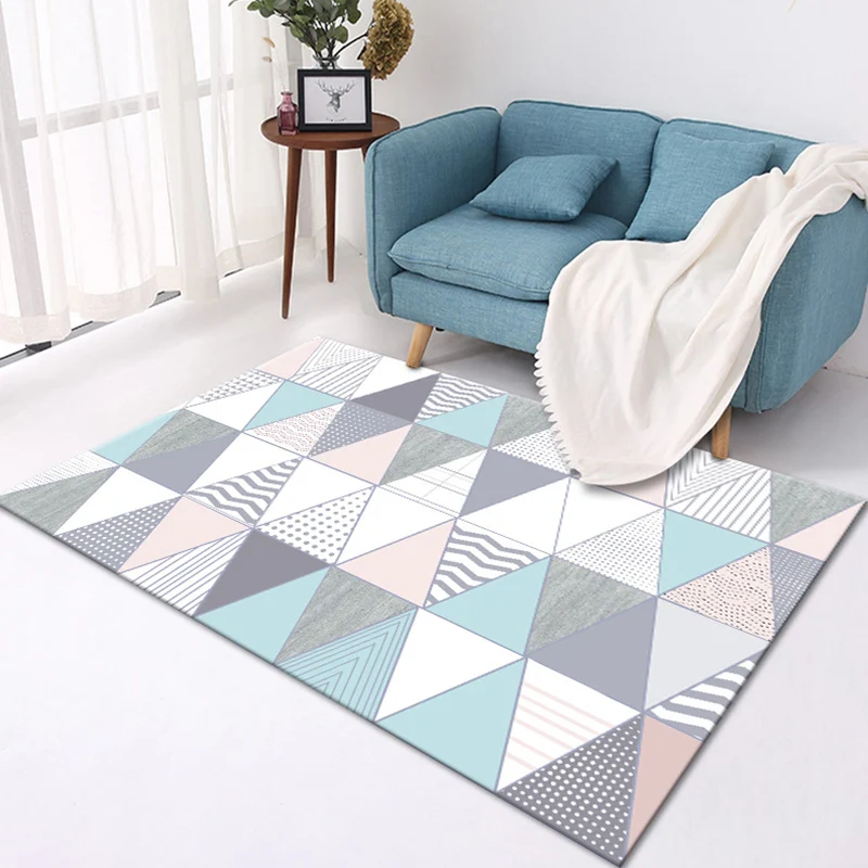 Stilvoller Teppich mit geometrischem Muster, mehrfarbiger zeitgenössischer Teppich aus Polyester, haustierfreundlich, ruts...
