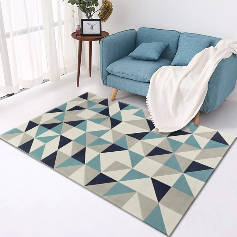 Stilvoller Teppich mit geometrischem Muster, mehrfarbiger zeitgenössischer Teppich aus Polyester, haustierfreundlich, ruts...