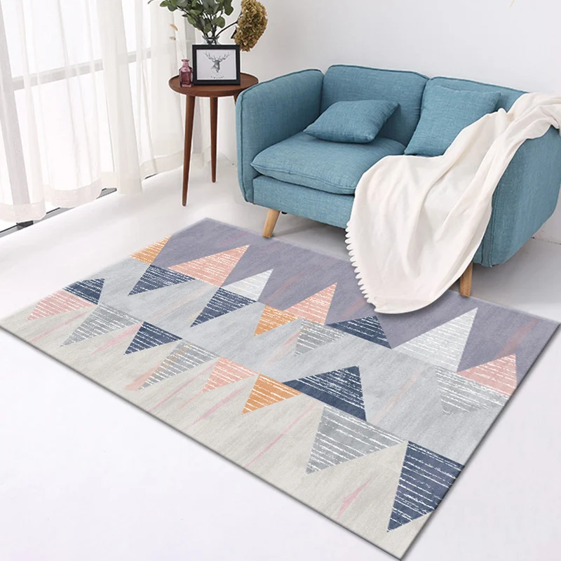 Stilvoller Teppich mit geometrischem Muster, mehrfarbiger zeitgenössischer Teppich aus Polyester, haustierfreundlich, ruts...