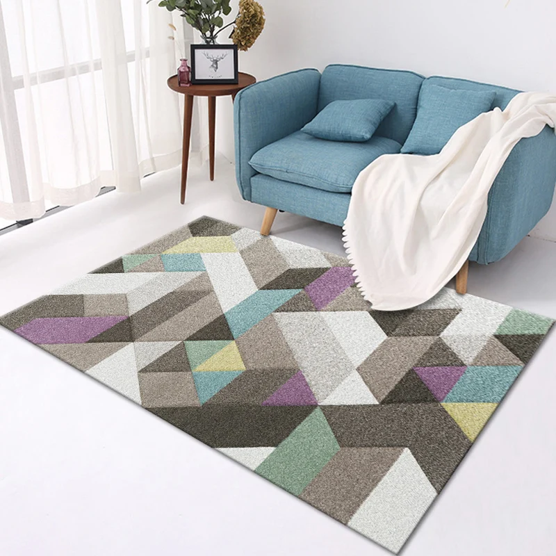 Stilvoller Teppich mit geometrischem Muster, mehrfarbiger zeitgenössischer Teppich aus Polyester, haustierfreundlich, ruts...
