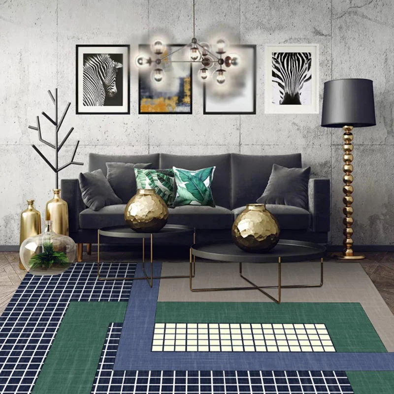 Stilvoller Teppich mit geometrischem Muster, mehrfarbiger moderner Teppich aus Polyester, haustierfreundlich, waschbar, ru...