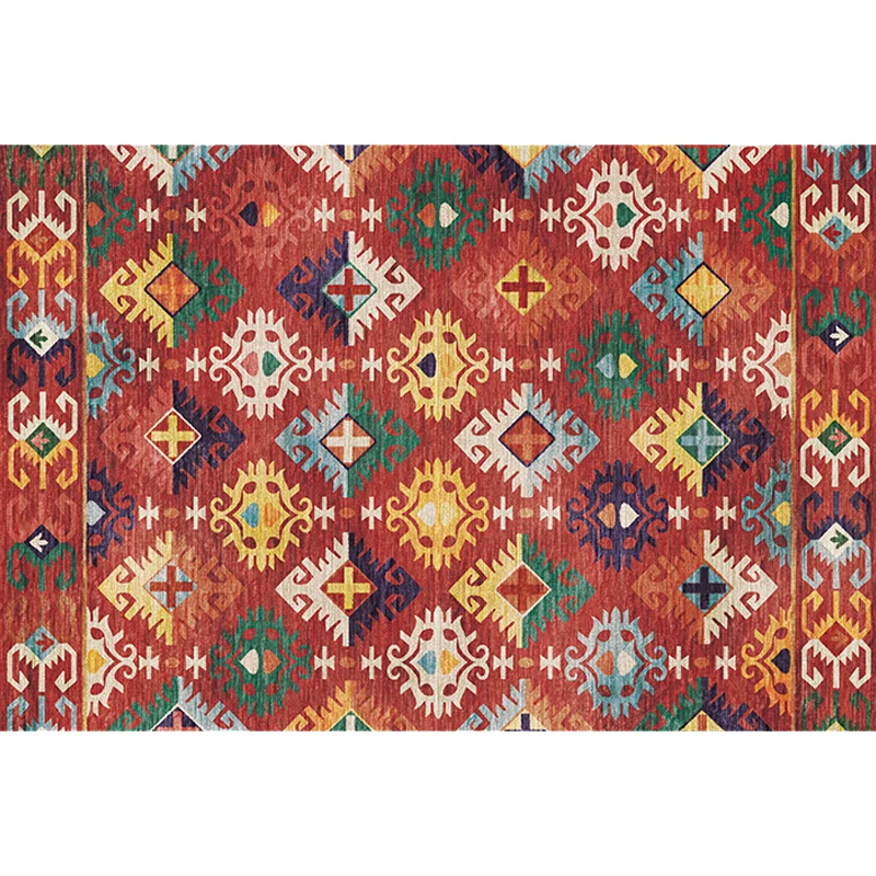 Stilvoller Teppich mit geometrischem Muster und Blumen, weißer und roter marokkanischer Teppich aus Polyester, haustierfre...