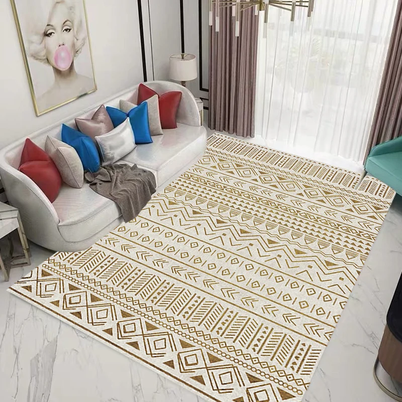 Stilvoller Teppich mit geometrischem Stammesmuster und Streifen, grauer Bohemian-Teppich aus Polyester, haustierfreundlich...