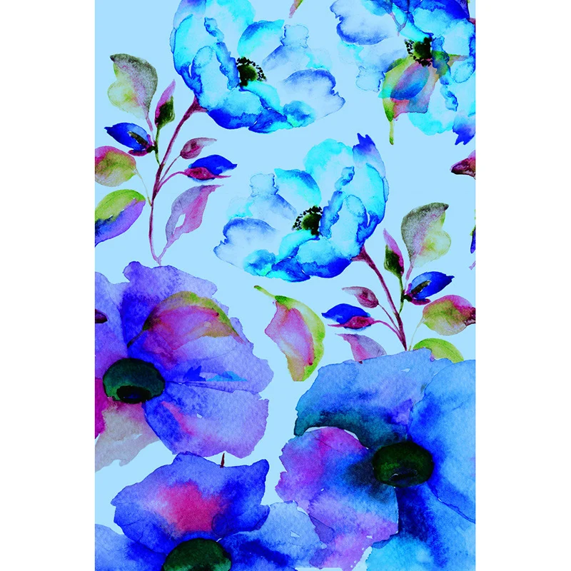 Tapete mit blau blühenden Blumen, schmutzabweisende Wandverkleidung für das Wohnzimmer Clearhalo