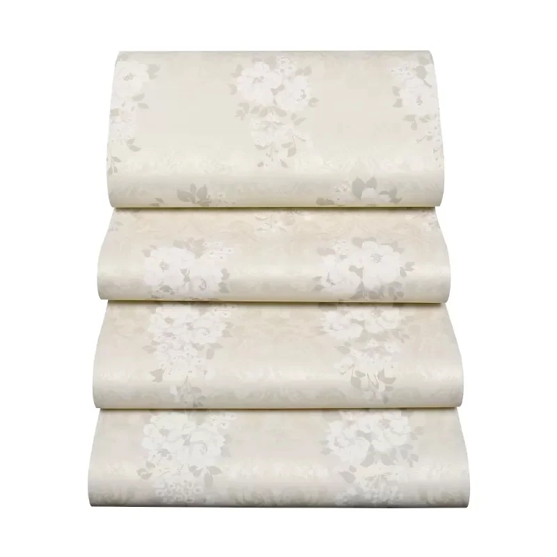 Tapete mit Blumenmuster, ländliche Vlies-Wanddekoration Weiß auf Beige für Hotels Clearhalo