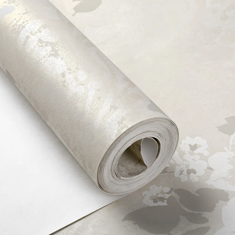 Tapete mit Blumenmuster, ländliche Vlies-Wanddekoration Weiß auf Beige für Hotels Clearhalo