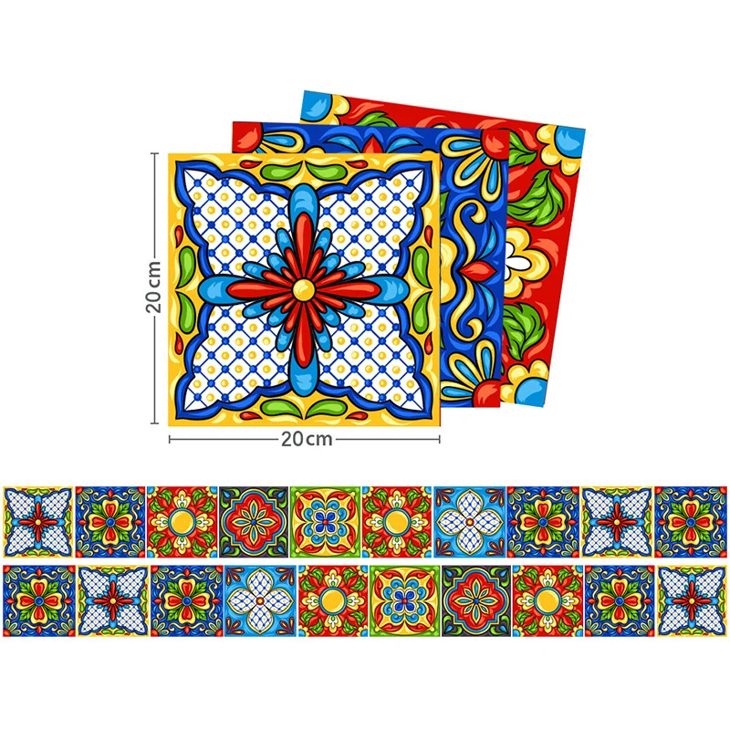 Tapetenbahn mit exotischem Stammesmuster für die Küche, Rot-Gelb-Blau, 8' x 8" Clearhalo