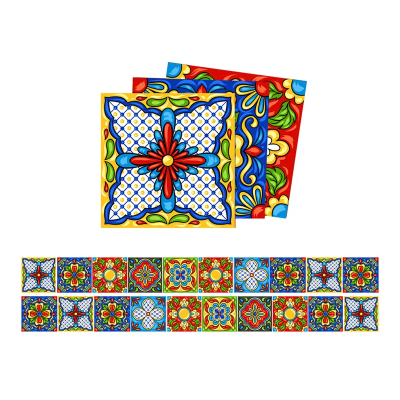Tapetenbahn mit exotischem Stammesmuster für die Küche, Rot-Gelb-Blau, 8' x 8" Clearhalo