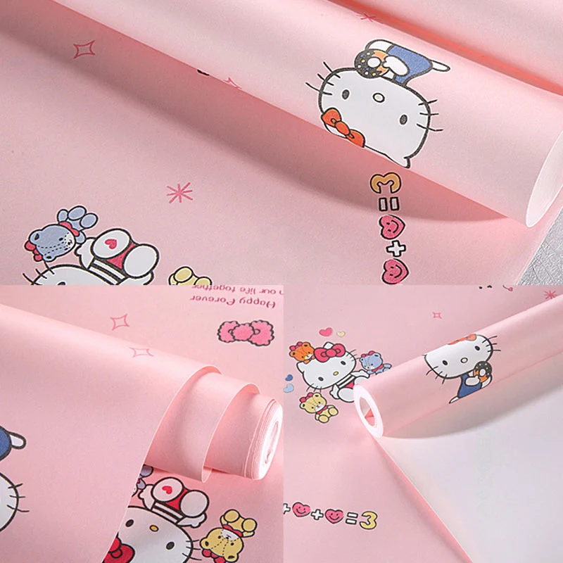 Tapetenrolle für Mädchen, romantisch, rosa, niedliche Katze, nicht beklebt Clearhalo