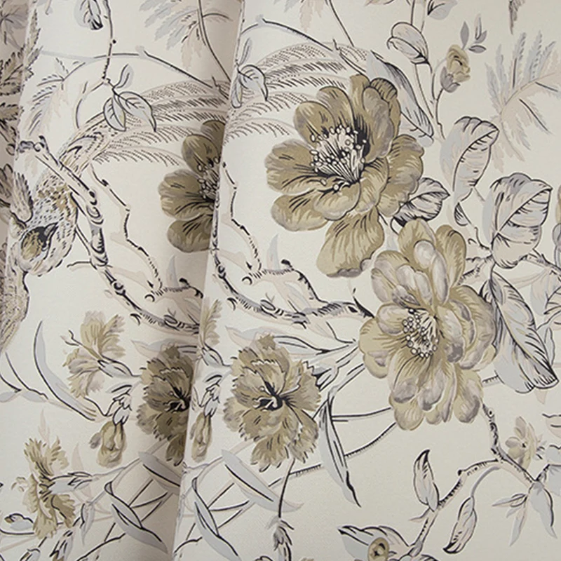 Tapetenrolle mit blühenden Blumen und Vögeln für Akzentwände, sanfte Farbe, 20,5" B x 33' L Clearhalo