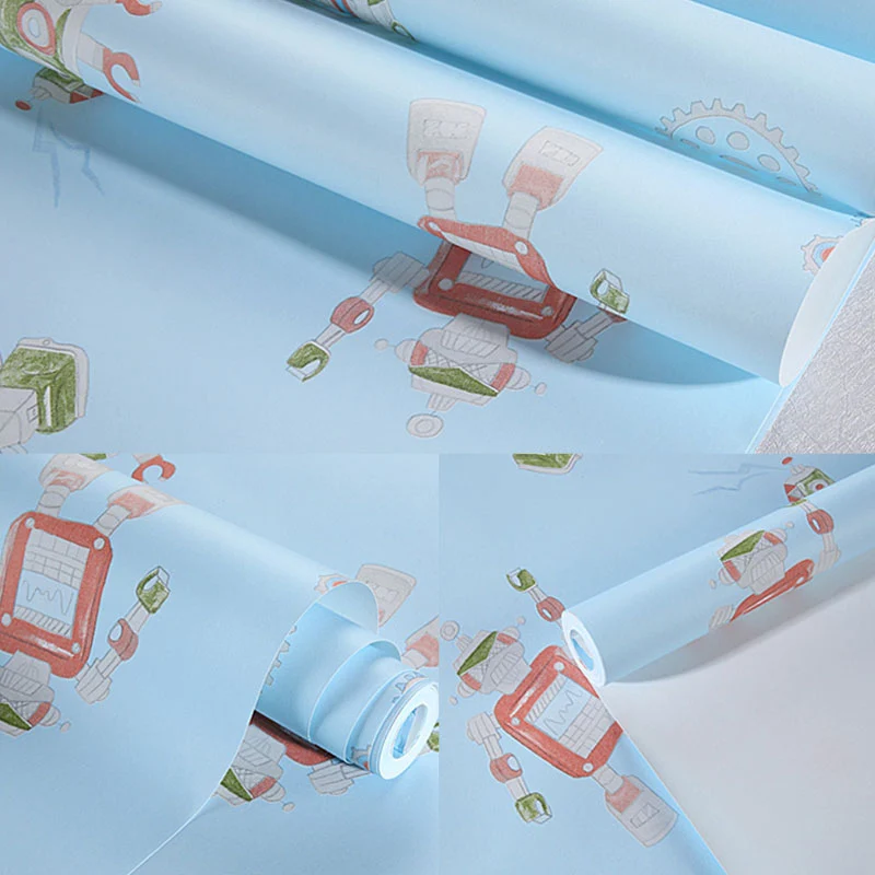 Tapetenrolle ohne Kleister „Roboter und Astronaut“ für das Kinderzimmer, 57,1 Quadratfuß, Pastellfarbe Clearhalo