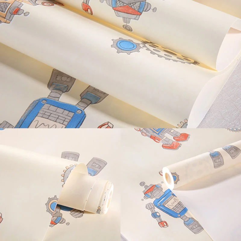 Tapetenrolle ohne Kleister „Roboter und Astronaut“ für das Kinderzimmer, 57,1 Quadratfuß, Pastellfarbe Clearhalo