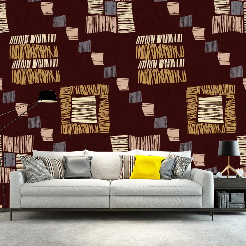 Tapetenwandbilder mit Boho-Gittermuster, Kaffee, schmutzabweisende Wandverkleidung für Schlafzimmer Clearhalo