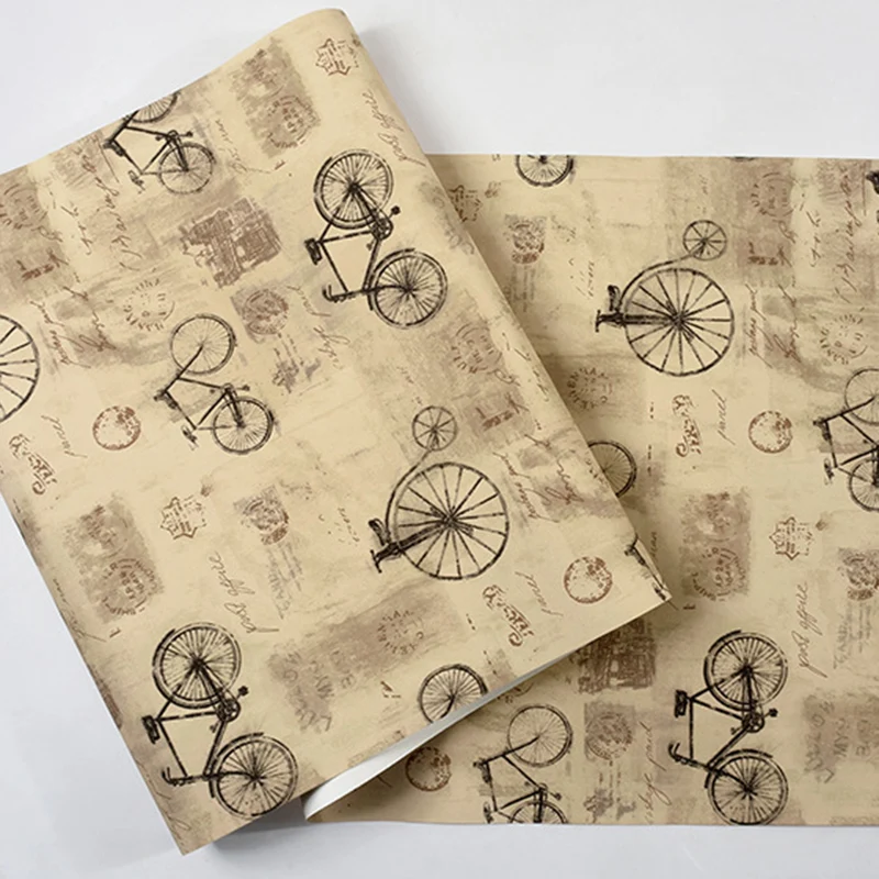 Taupefarbene Tapete mit Fahrrädern und Buchstaben, Graffiti, waschbar, nicht beklebt, Wanddekoration, 20,5 Zoll x 33 Fuß C...