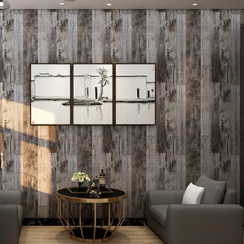 Temporäre selbstklebende Tapete mit Holzeffekt, dunkle Farbe, Industrieputz, Wandkunst für Wohnzimmer Clearhalo