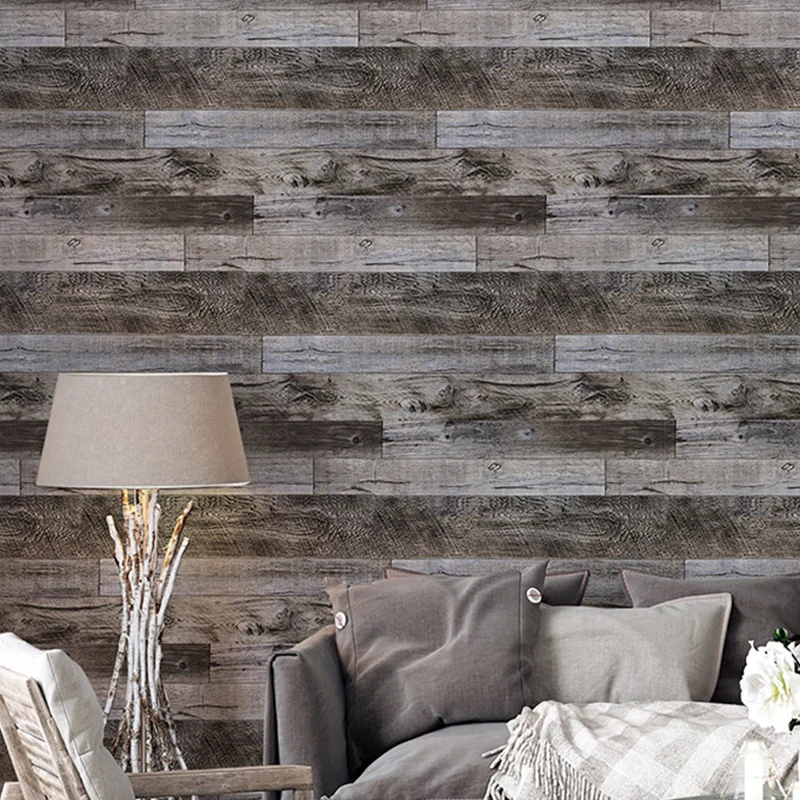 Temporäre selbstklebende Tapete mit Holzeffekt, dunkle Farbe, Industrieputz, Wandkunst für Wohnzimmer Clearhalo
