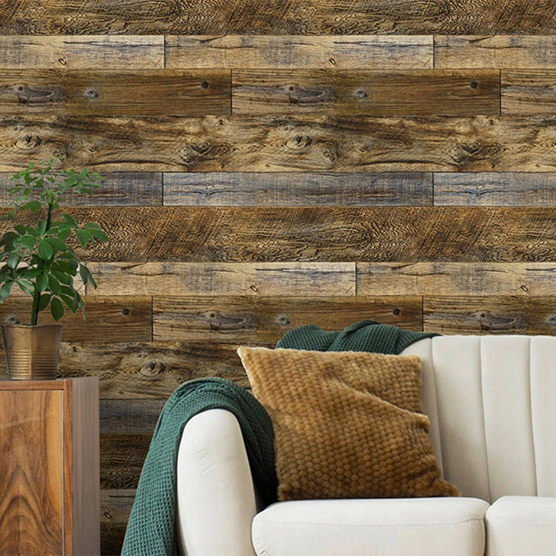 Temporäre selbstklebende Tapete mit Holzeffekt, dunkle Farbe, Industrieputz, Wandkunst für Wohnzimmer Clearhalo