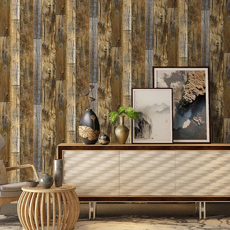 Temporäre selbstklebende Tapete mit Holzeffekt, dunkle Farbe, Industrieputz, Wandkunst für Wohnzimmer Clearhalo