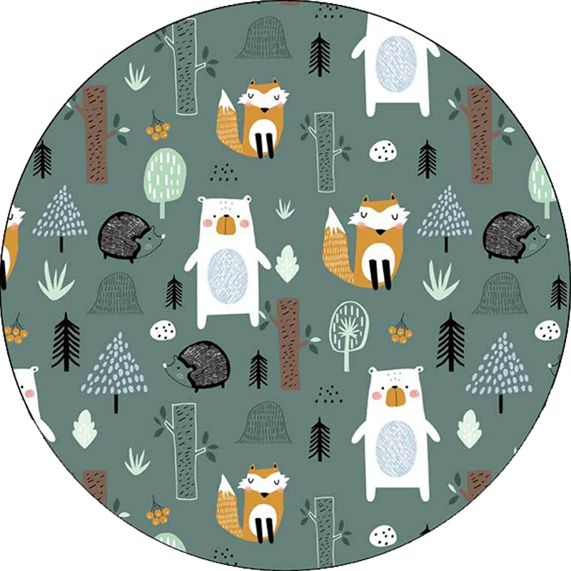 Teppich für Kinderzimmer im grünen Tier-Fuchs-Bär-Baum-Muster, Polyester, haustierfreundlicher Teppich Clearhalo