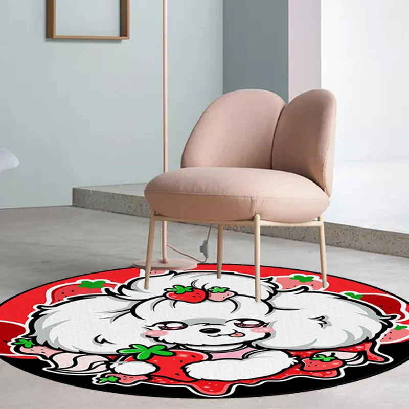 Teppich für Kinderzimmer Lila und Rot mit Tier-Hund-Stern-Erdbeer-Aufdruck, rutschfester Polyester-Teppich Clearhalo