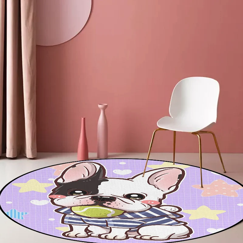 Teppich für Kinderzimmer Lila und Rot mit Tier-Hund-Stern-Erdbeer-Aufdruck, rutschfester Polyester-Teppich Clearhalo