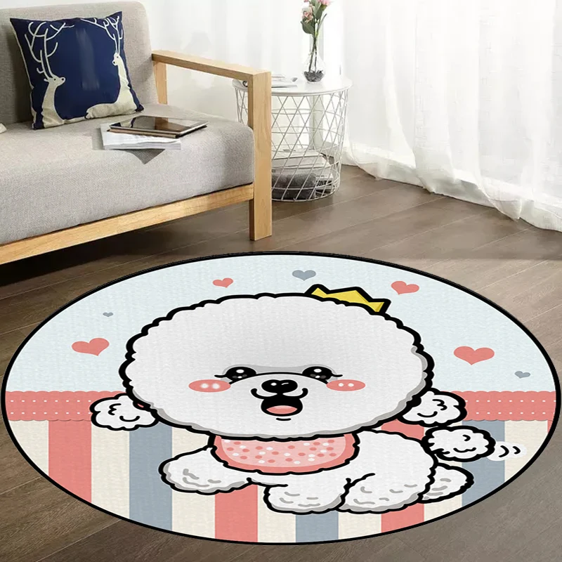 Teppich für Kinderzimmer Lila und Rot mit Tier-Hund-Stern-Erdbeer-Aufdruck, rutschfester Polyester-Teppich Clearhalo