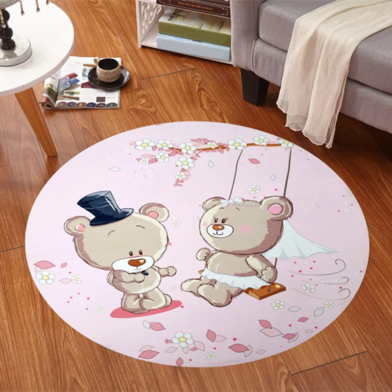 Teppich für Kinderzimmer Rosa und Lila mit Tier-Pferde-Bär-Aufdruck, schmutzabweisender Polyester-Teppich Clearhalo
