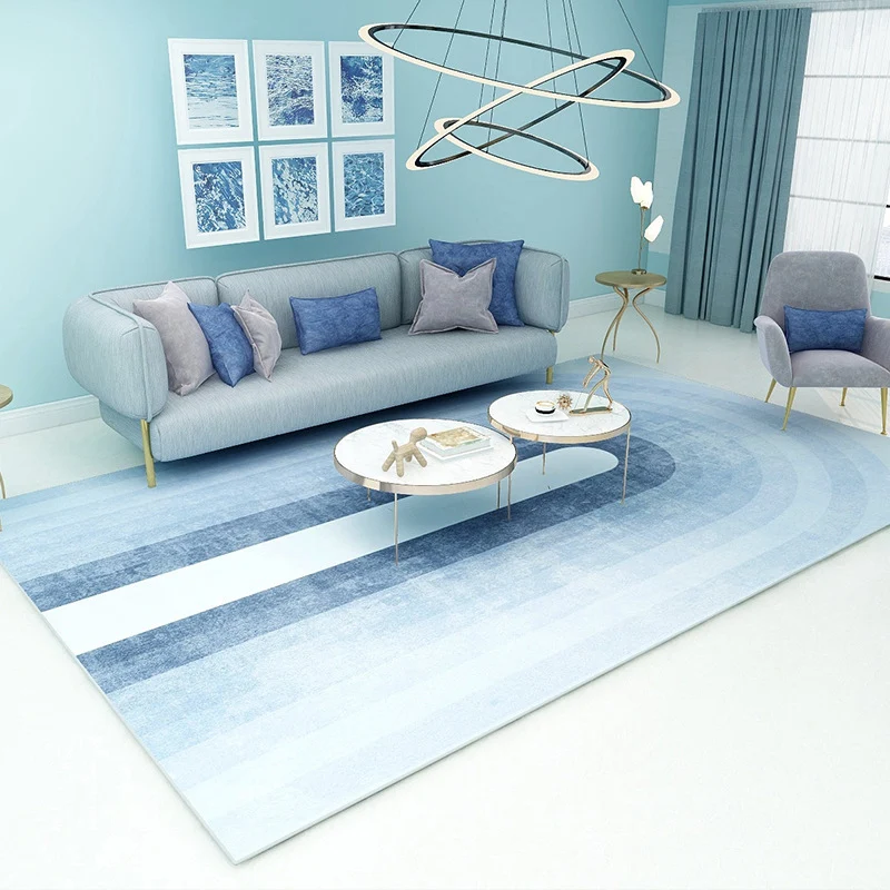 Teppich mit Funky-Ombre-Muster, blau, einfacher Teppich, waschbarer Teppich aus Polyester für Schlafzimmer Clearhalo