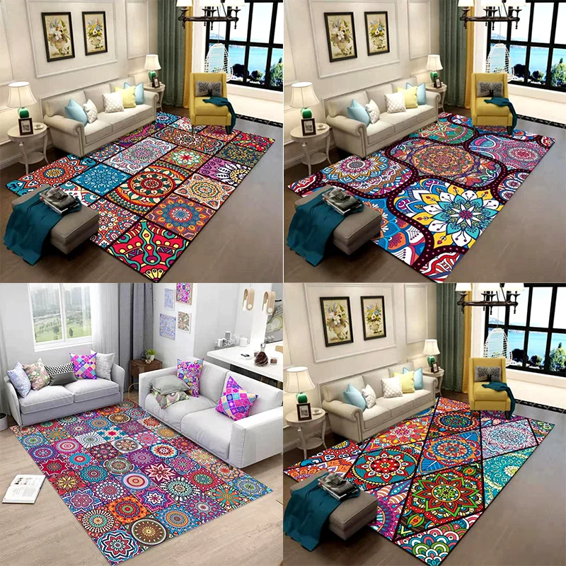 Teppich mit orientalischem Blumenmuster, mehrfarbiger Teppich aus Baumwollmischung, rutschfeste Unterseite, haustierfreund...