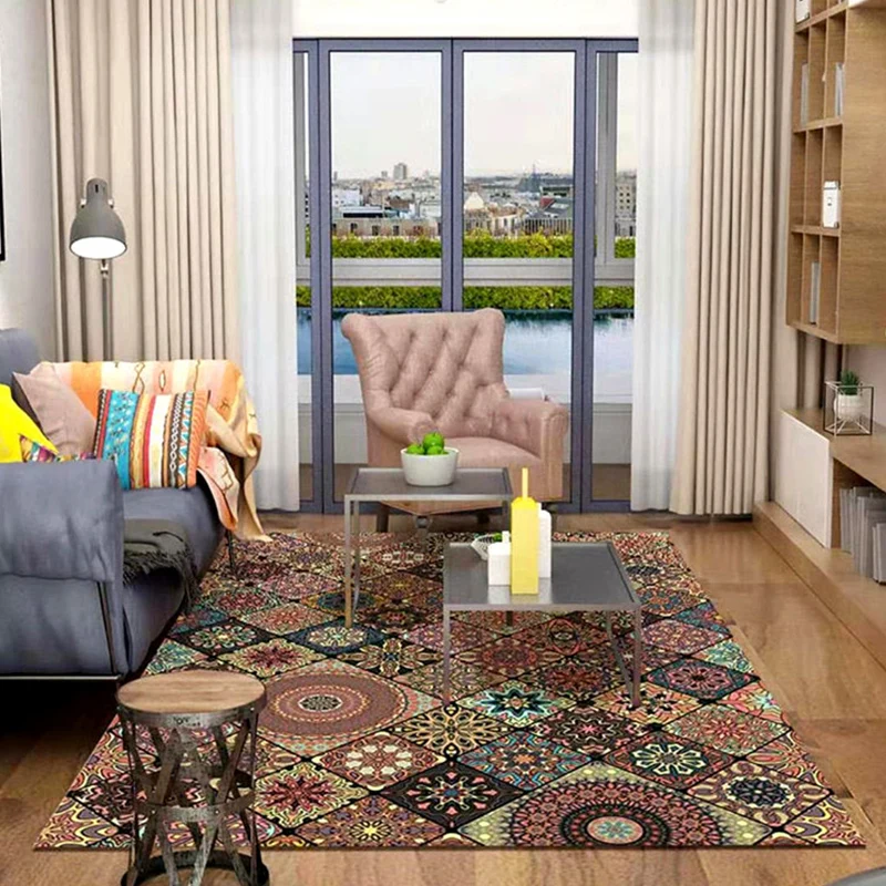 Teppich mit orientalischem Blumenmuster, mehrfarbiger Teppich aus Baumwollmischung, rutschfeste Unterseite, haustierfreund...