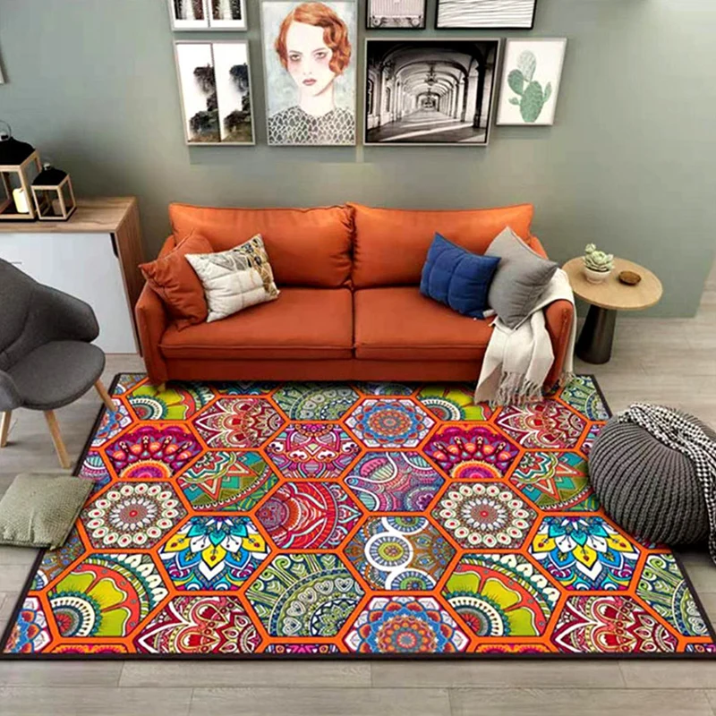 Teppich mit orientalischem Blumenmuster, mehrfarbiger Teppich aus Baumwollmischung, rutschfeste Unterseite, haustierfreund...