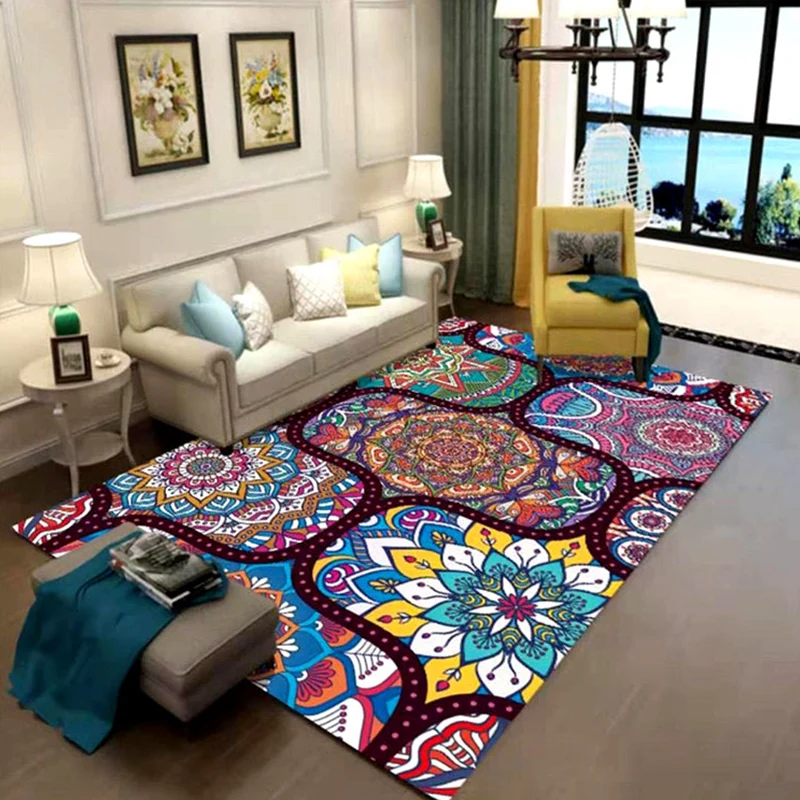 Teppich mit orientalischem Blumenmuster, mehrfarbiger Teppich aus Baumwollmischung, rutschfeste Unterseite, haustierfreund...