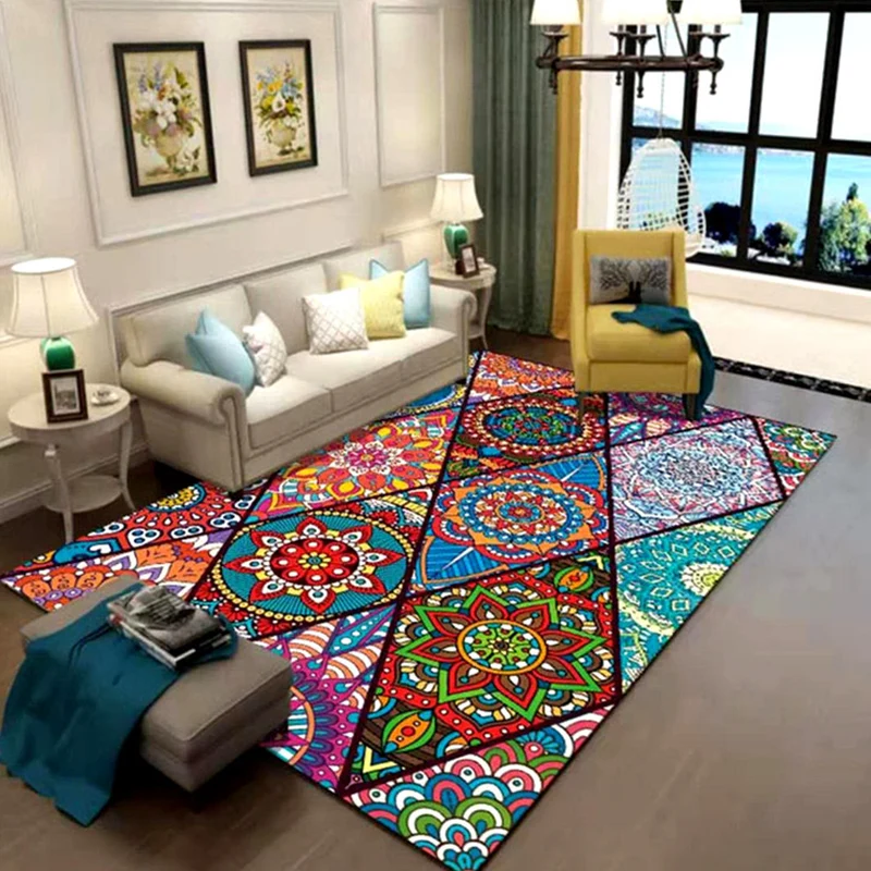 Teppich mit orientalischem Blumenmuster, mehrfarbiger Teppich aus Baumwollmischung, rutschfeste Unterseite, haustierfreund...