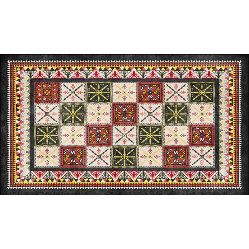 Teppich mit Stammes-Azulejos-Muster, roter und grüner mediterraner Teppich, Polyester, maschinenwaschbarer, rutschfester T...