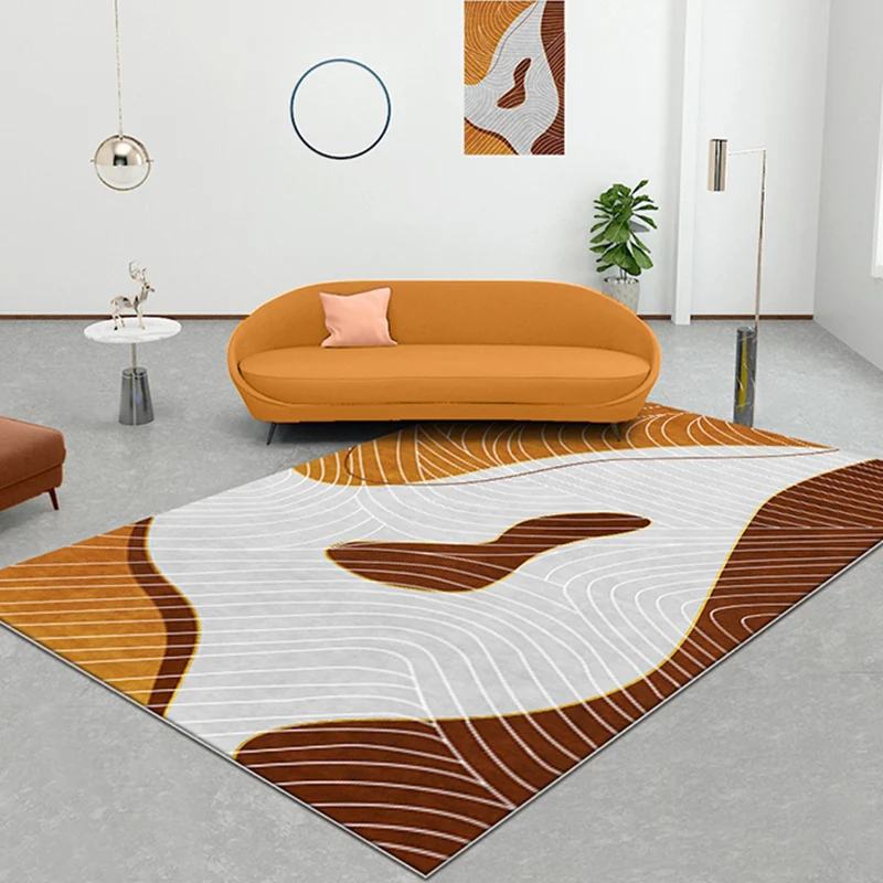 Teppich mit Wirbel-Streifenmuster, Polyester, moderner Teppich, waschbar, rutschfest, haustierfreundlich, für Wohnzimmer C...