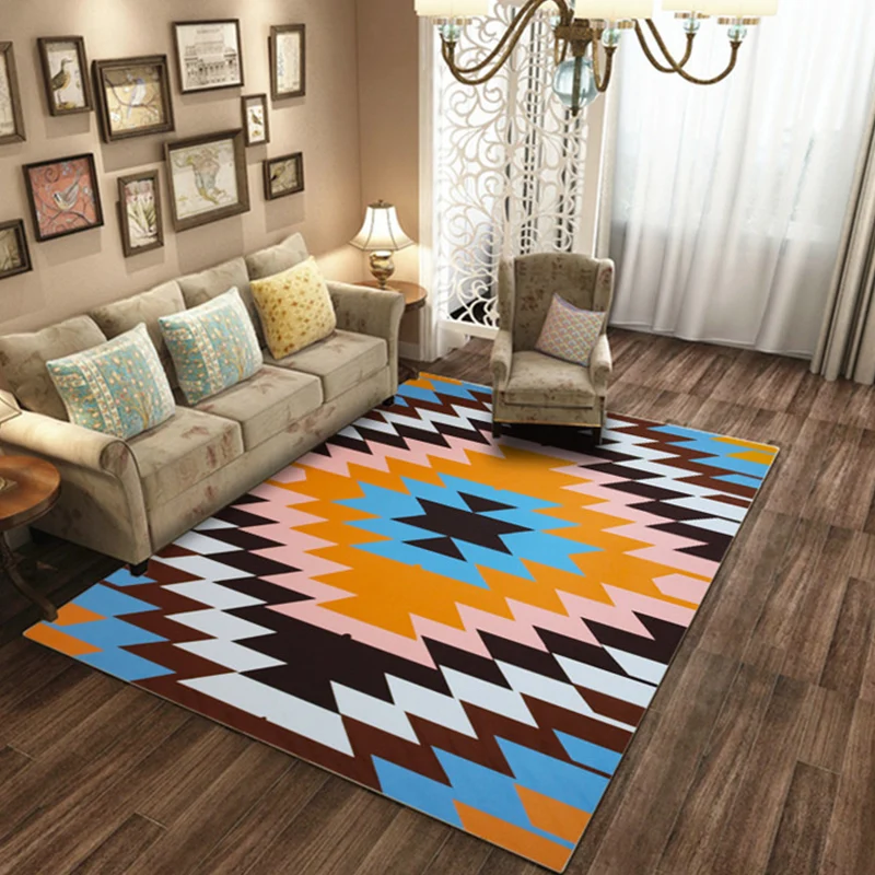 Tribal Navajo Diamond Teppich, orangefarbener Bodenbelag, synthetischer, rutschfester, haustierfreundlicher Teppich für da...