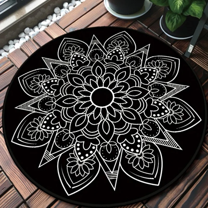Tribal-Medaillon-Teppich, Schwarz-Weiß-Southwestern-Teppich, waschbarer Polyester-Teppich für das Wohnzimmer Clearhalo