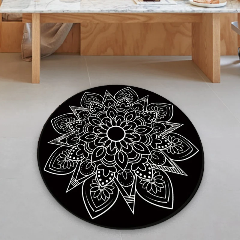 Tribal-Medaillon-Teppich, Schwarz-Weiß-Southwestern-Teppich, waschbarer Polyester-Teppich für das Wohnzimmer Clearhalo