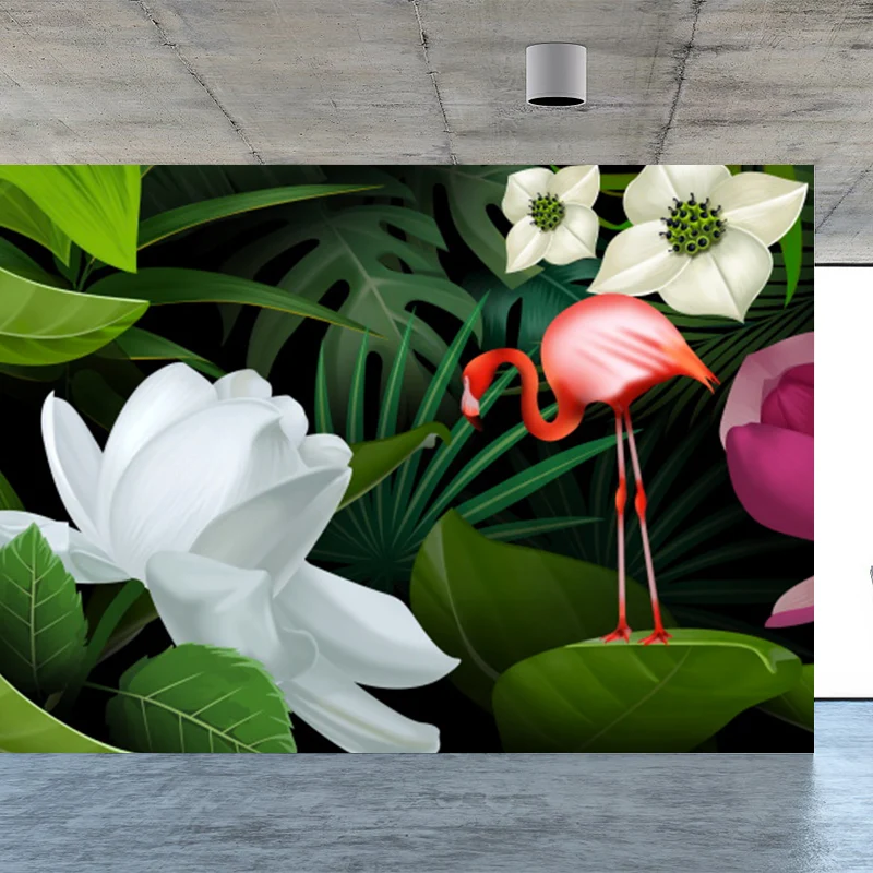 Tropicas Ducked Flamingo Wandaufkleber, grün, wilde botanische Landschaft, Wandverkleidung Clearhalo