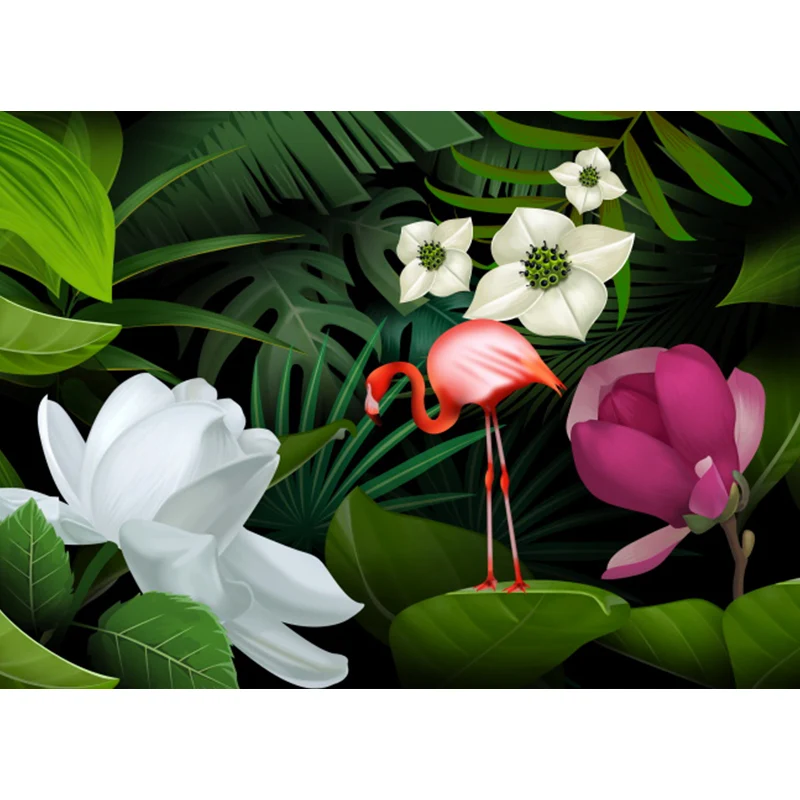 Tropicas Ducked Flamingo Wandaufkleber, grün, wilde botanische Landschaft, Wandverkleidung Clearhalo