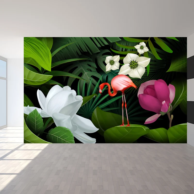 Tropicas Ducked Flamingo Wandaufkleber, grün, wilde botanische Landschaft, Wandverkleidung Clearhalo