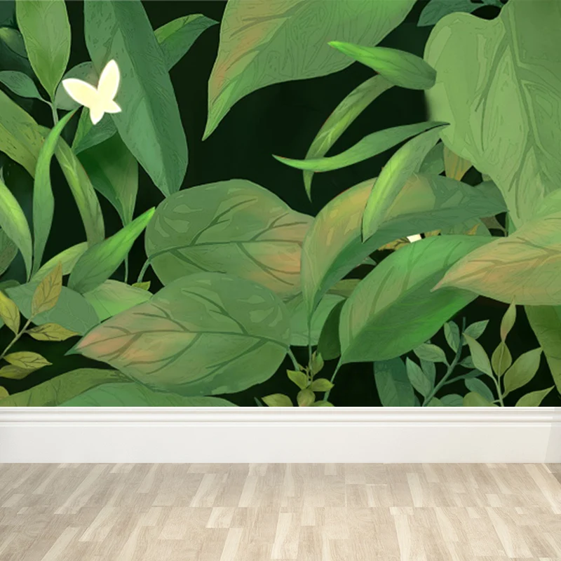 Tropische Blätter und Schmetterling-Wandtapete, grüne Natur, botanische Wandverkleidung Clearhalo