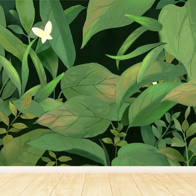 Tropische Blätter und Schmetterling-Wandtapete, grüne Natur, botanische Wandverkleidung Clearhalo