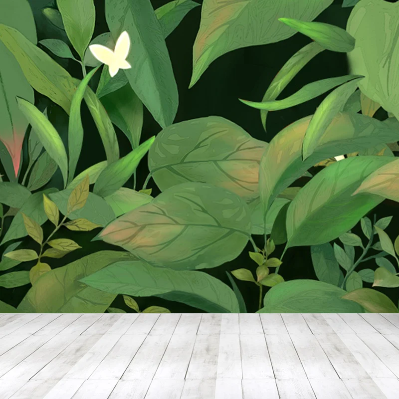 Tropische Blätter und Schmetterling-Wandtapete, grüne Natur, botanische Wandverkleidung Clearhalo