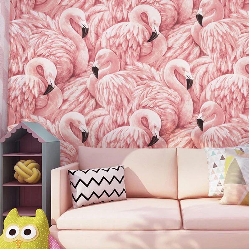 Tropische Flamingo-Tapetenrolle für Mädchenzimmer, zartes Rosa, 33 Fuß x 20,5 Zoll Clearhalo