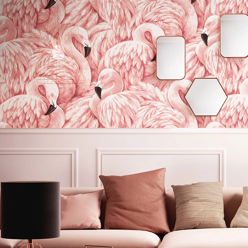Tropische Flamingo-Tapetenrolle für Mädchenzimmer, zartes Rosa, 33 Fuß x 20,5 Zoll Clearhalo