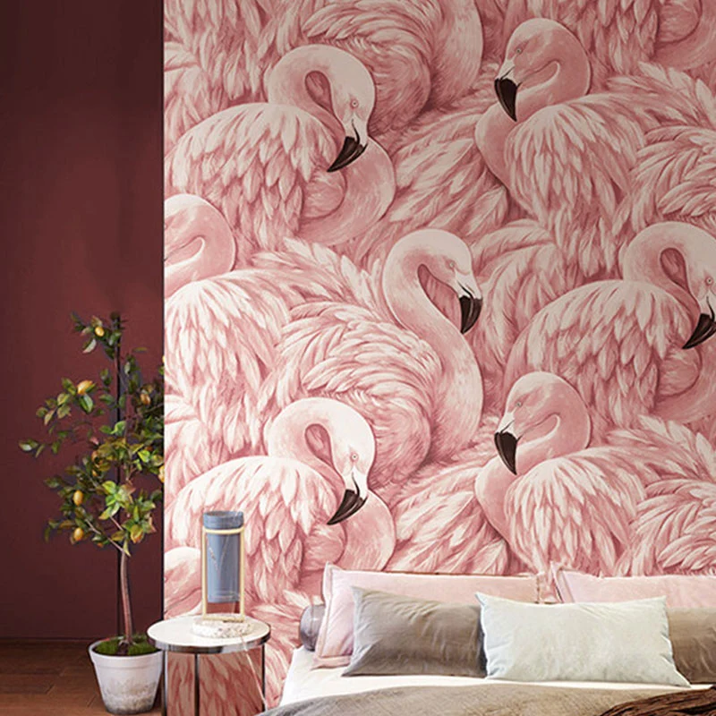 Tropische Flamingo-Tapetenrolle für Mädchenzimmer, zartes Rosa, 33 Fuß x 20,5 Zoll Clearhalo